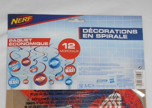 NERF Party! 1 Banner Kit, 2 pkg. 12 CUTOUTS, 3 pkg. 12 SPIRAL DECORATIONS NIP - Picture 14 of 15