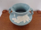 Vintage Weller Pottery Vase Turquoise Vase Double Handle  H 5" W 6"  4" Opening