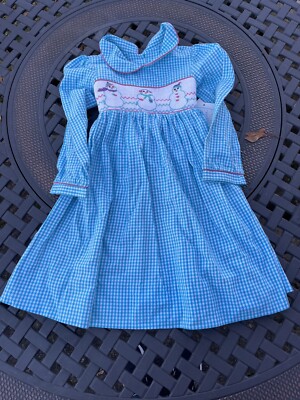 marmellata christmas dress Marmellata ~ NWT ~ Girls Smocked Snowman Dress Blue ~ Size 4