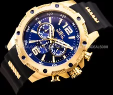Invicta Men I-FORCE Chronograph 18Kt Gold Blue Dial Black Strap 50mm SS Watch