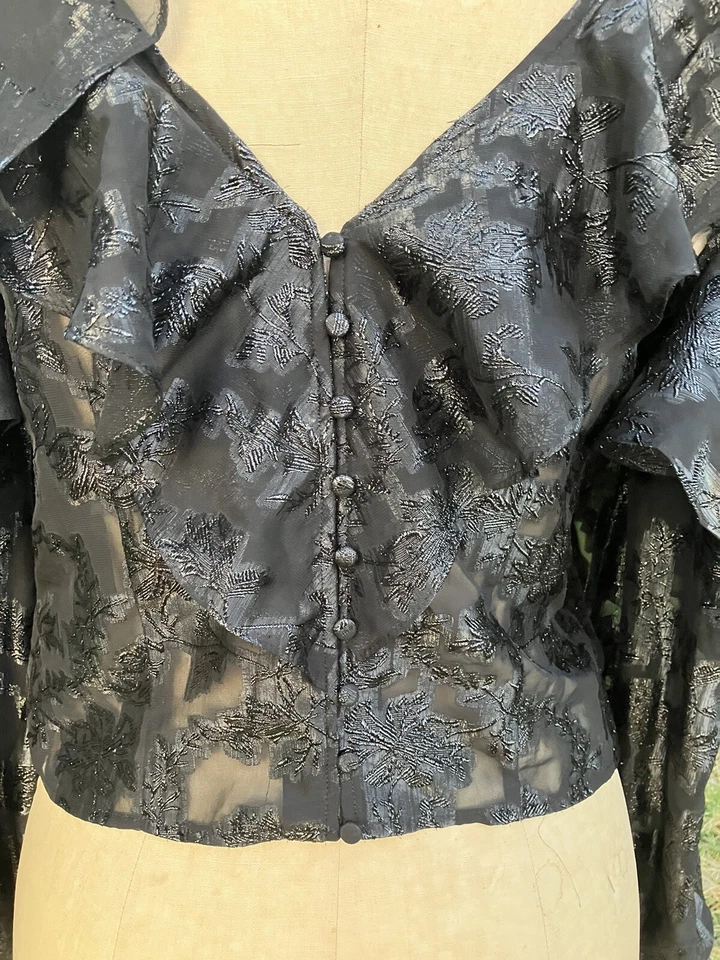 H&M Lurex Cold Shoulder Bustier Button Through Top Black Size 10/Small - Image 4 of 4