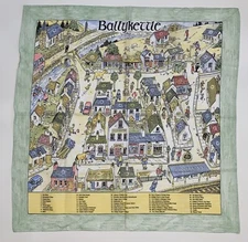 BALLYKETTLE Tea Towel Town Cartoon Map with Round Tower, Castle, Church (29")
