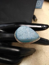 925 Ring Crystal Blue Stone Center Size 8 14.3 Grams TW