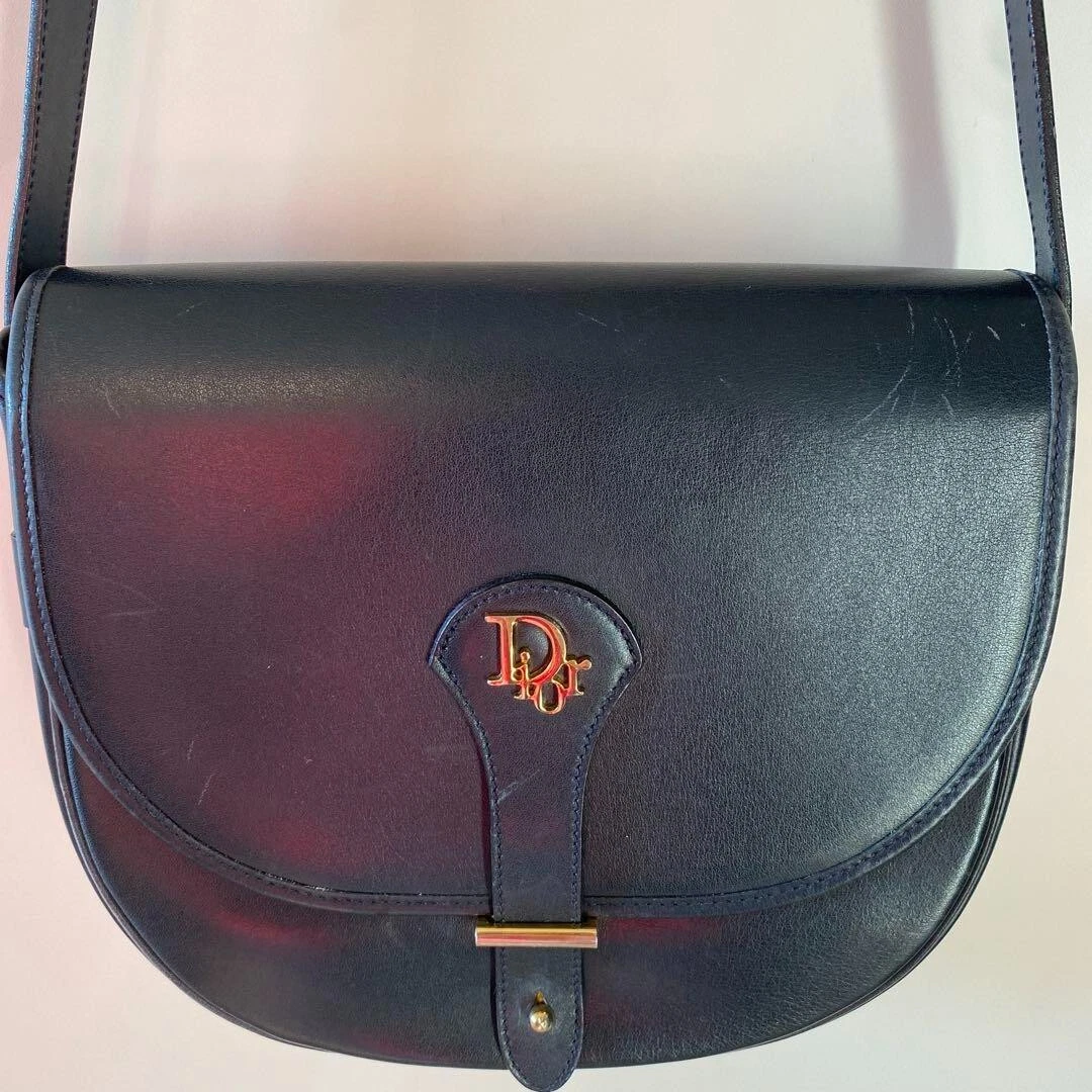 Sac bandoulière Christian Dior vintage cuir marine foncé