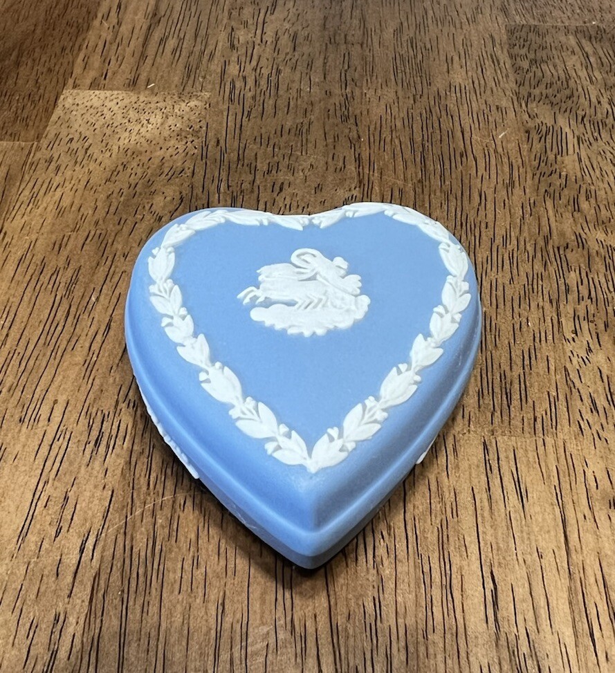 Wedgwood Blue Jasperware Heart-Shaped Trinket Box - Stamped