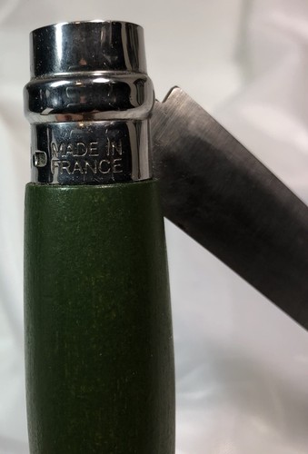 Opinel Inox Savoie France No. 08 Green Pocket Knife Wood Grain Whittling 3 1/4” - Picture 3 of 8
