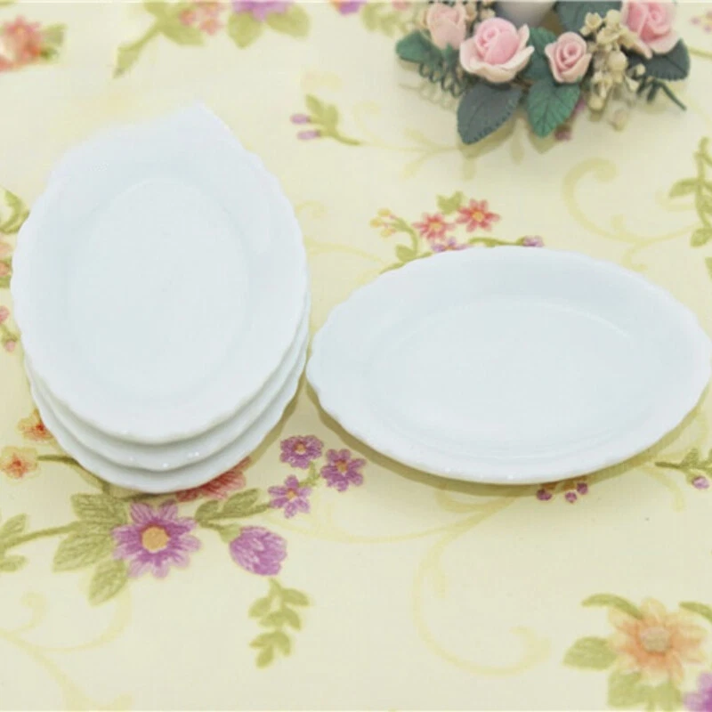 4 Stück Puppenhaus Miniatur Porzellan Geschirr Maßstab 1:6 Teller Küche Zubehör - Bild 4 von 4