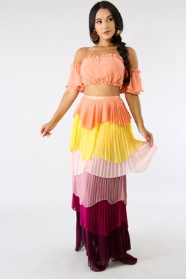 multicolor pleated maxi skirt