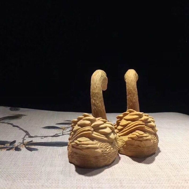 Wooden Hand Carved Swan Statue Handmade Figurine Sculpture Decor Gift
