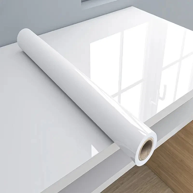 Película para muebles blanca de alto brillo autoadhesiva, impermeable, fácil corte, actualización hágalo usted mismo