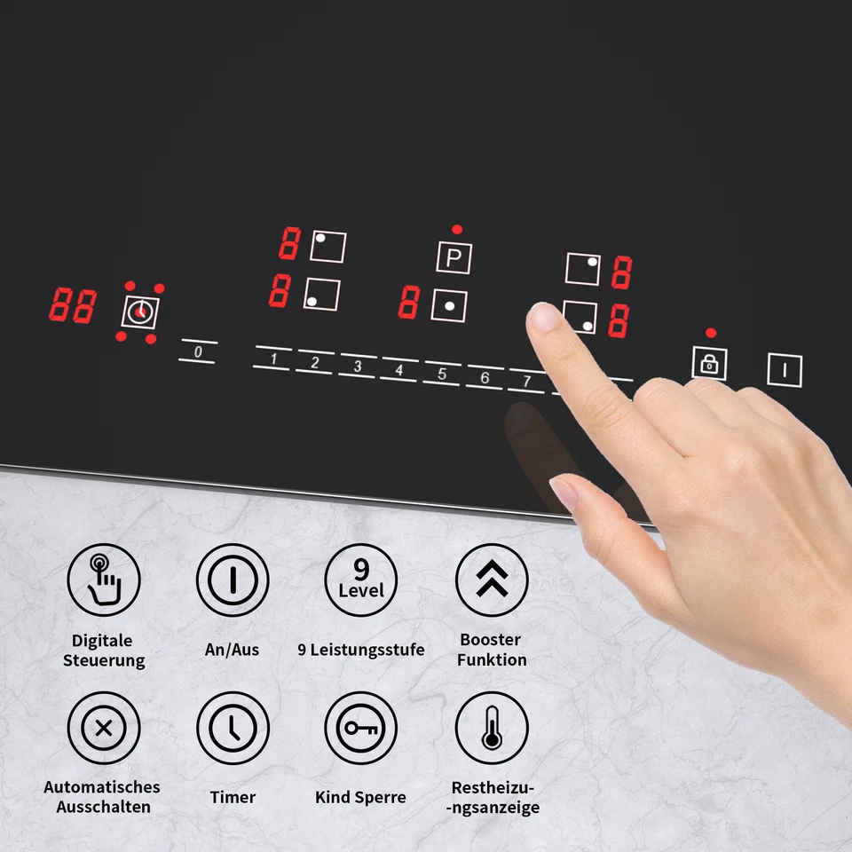 90cm Piano Cottura a Induzione 5 Fuochi da incasso Touch Blocco Sicurezza Bambin - Imagen 3 de 4