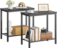 Hoctieon 2 Tier End Table, Sofa Side Narrow Shelf 2 Packs, Black 