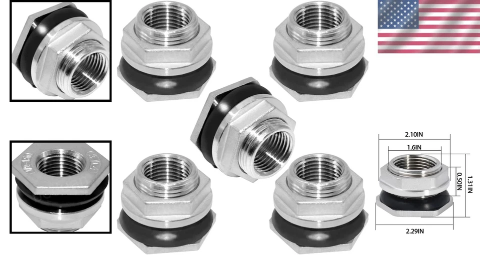 1" conector de anteparo de tanque de água de aço inoxidável pacote com 5 - resistente a vazamentos - Imagem 2 de 4