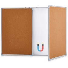96"x36" Tri-fold Cork Board Whiteboard Combo, Foldable Combination Magnetic D...