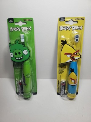 Angry Birds Toothbrush Green & Yellow Power Battery  Vibrating Lot of 2 b16