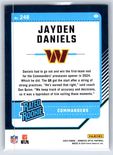 2024 Donruss Optic #248 Jayden Daniels Rated Rookie Card Commanders - Picture 2 of 2
