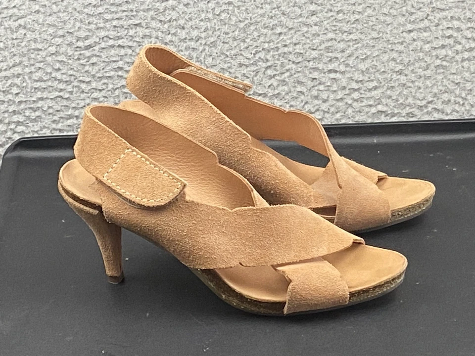 女士 Pedro Garcia 38.5 露跟露趾麂皮绒皮革高跟鞋西班牙设计师 — 第 2/4 张图片