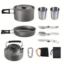 Portable Camping Cookware Hiking Picnic Cooking Bowl Pot Pan Set Kettle Outdoor