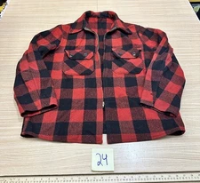 FLAWED! Vtg 50's Hercules Sears Red BUFFALO PLAID Wool Jacket Shirt Medium