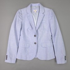 J.Crew Blazer Womens 00 Blue Heathered Schoolboy Linen Cotton Two Button Jacket