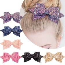 5 Inch Glitter Hair Bows Boutique Hair Clips 6 Pcs Multi Color Glitter Sequin...