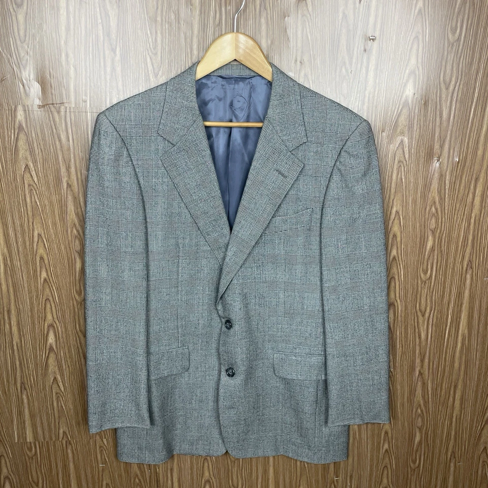 Traje de 2 piezas Hickey Freeman para hombre 40R 34x30 gris multicolor lana a cuadros hecho en EE. UU. Foto 4 de 4
