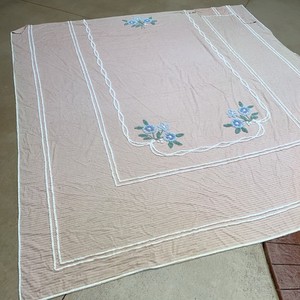 Vintage CUTTER Chenille Bedspread ~  old pink with flowers