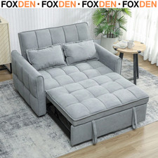 2 Seater Sofa Bed, 3-in-1 Sleeper Sofa with Adjustable Backrest & 2 Pillows Grey