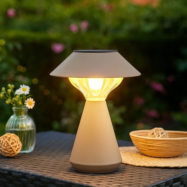 Solarleuchte AußEnleuchte Tischlampe Balkonleuchte Sandfarben Akku Led H 23 Cm-image