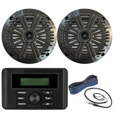 Kicker KMC3 Marine Stereo Receiver, 2x 6.5" Speaker w/Grilles, Wire, Antenna