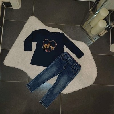 New set outfit size 92 S. Oliver jeggings pants sweatshirt   horses   organic cotton