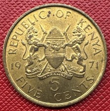 Kenya 1971 Nickel-Brass 5 Cents. Mzee Jomo Kenyatta. KM# 10