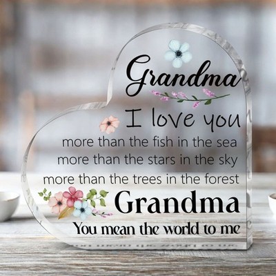 4*4in Graphic Design Acrylic Heart-Shaped Decor with Warm Word for Grandma Gifts