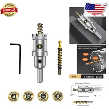 Tungsten Carbide Hole Saw 1-1/16" TCT Cutter, 3-Blade, Hard Metal, 2 Pilot Bits