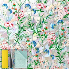 Stained Glass Window Film with Installation Tools, Heat Blocking Rainbow Window 