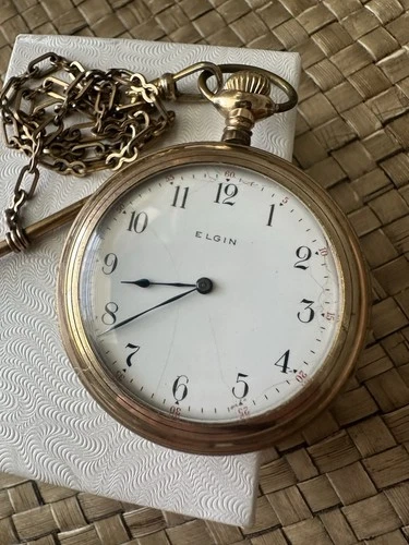 ANTIQUE 1915 7J ELGIN POCKET WATCH **WORKS GREAT** G.F/W Chain