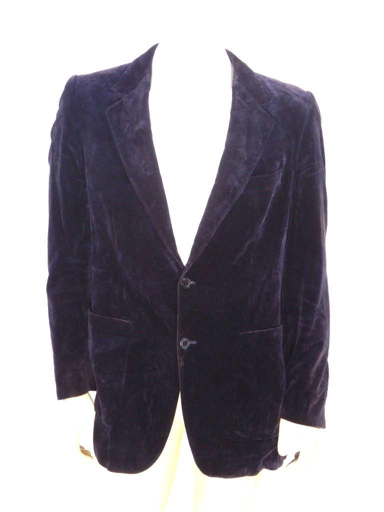 SAINT LAURENT Giacca blazer vintage YSL uomo due bottoni blu navy VELLUTO taglia 41 lunga