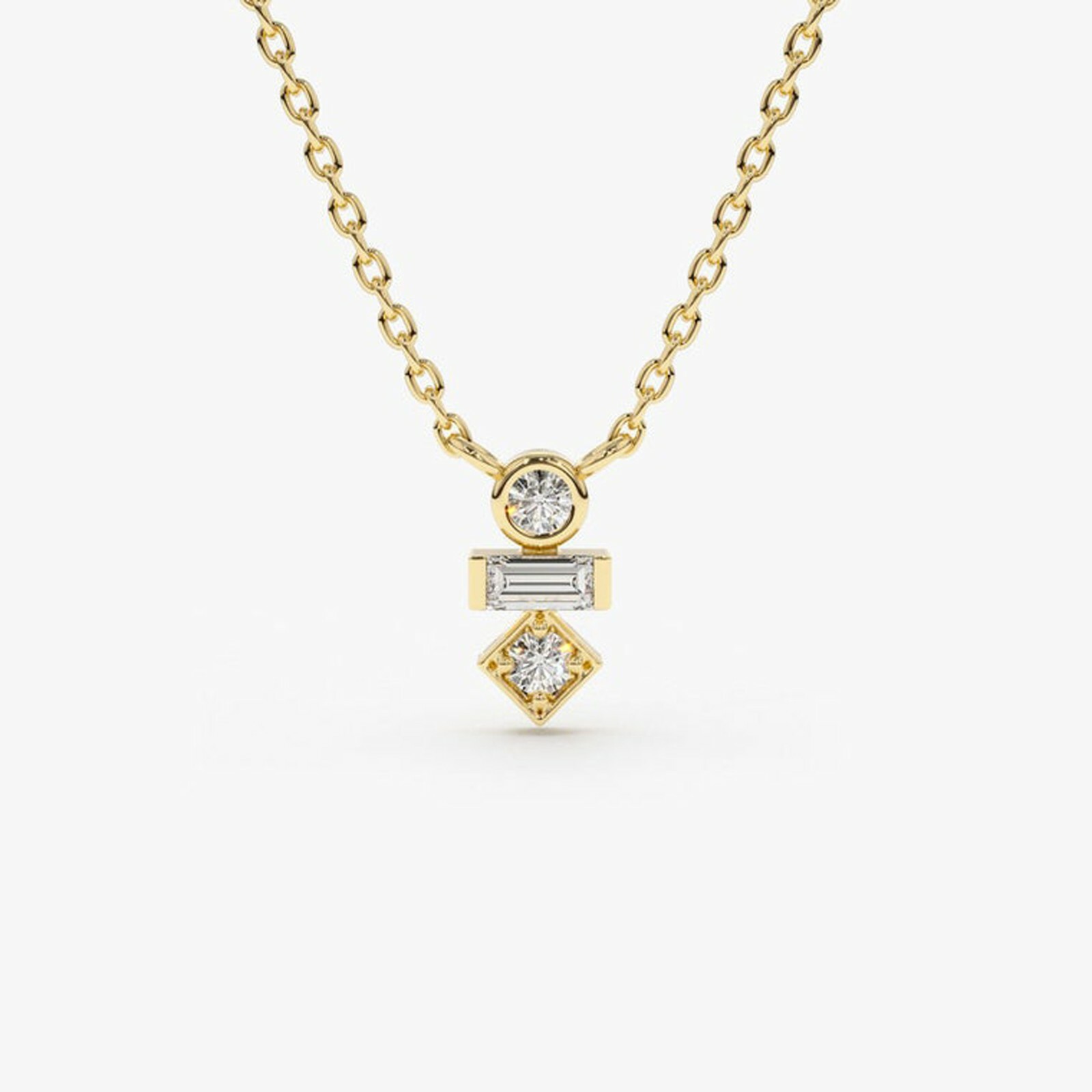 0.17CT Baguette Mix Real Moissanite Mini Pendant Necklace 14k Yellow Gold Plated
