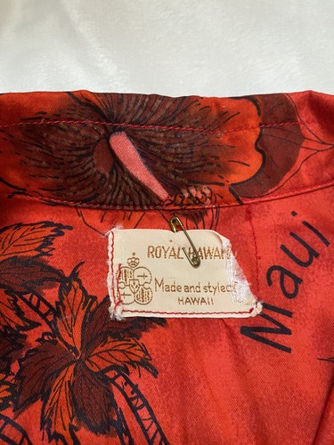 Vtg 60s 70s Royal Hawaiian Mens Red Floral Tropical Maui Lanai Button Up Shirt - Picture 4 of 6