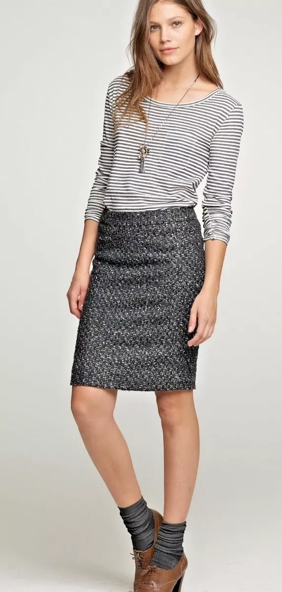 J.CREW Skirt Moss Green Tweed Knit Pencil Straight Wool Blends Sz