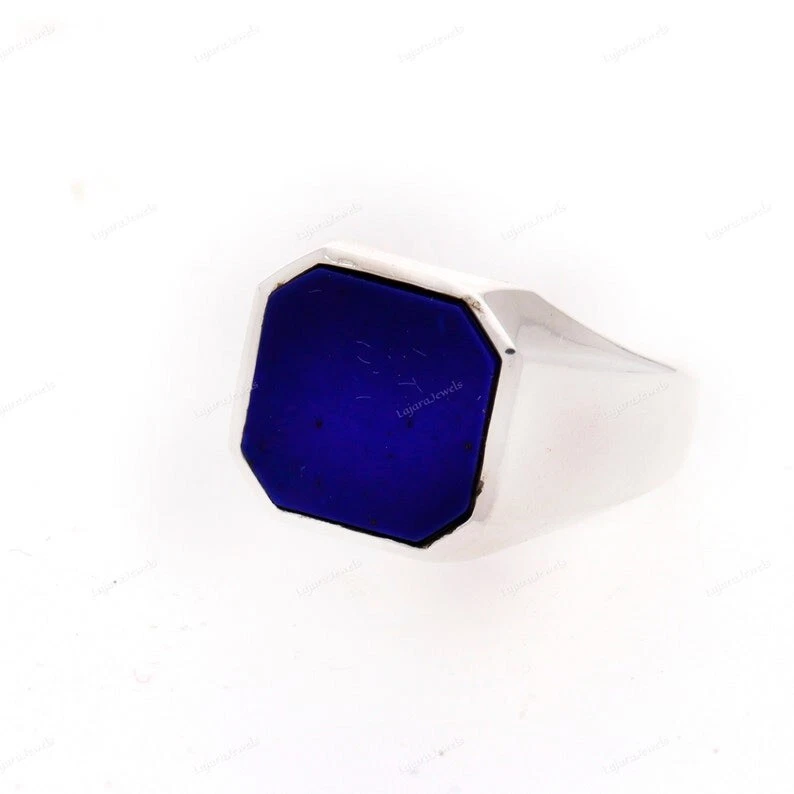 Anillo de lapislázuli para hombre anillo de plata de ley 925, sello anillo para hombre regalo para él Foto 4 de 4