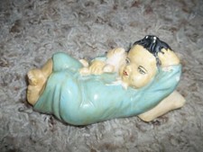 Vintage Chalkware Baby Wall Hanging Figurine Blue 5"