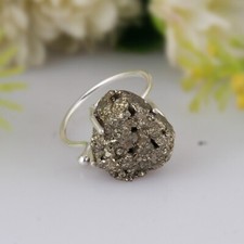 Adjustable Ring Solid Sterling Silver Raw Pyrite Healing Gift For Best Friend