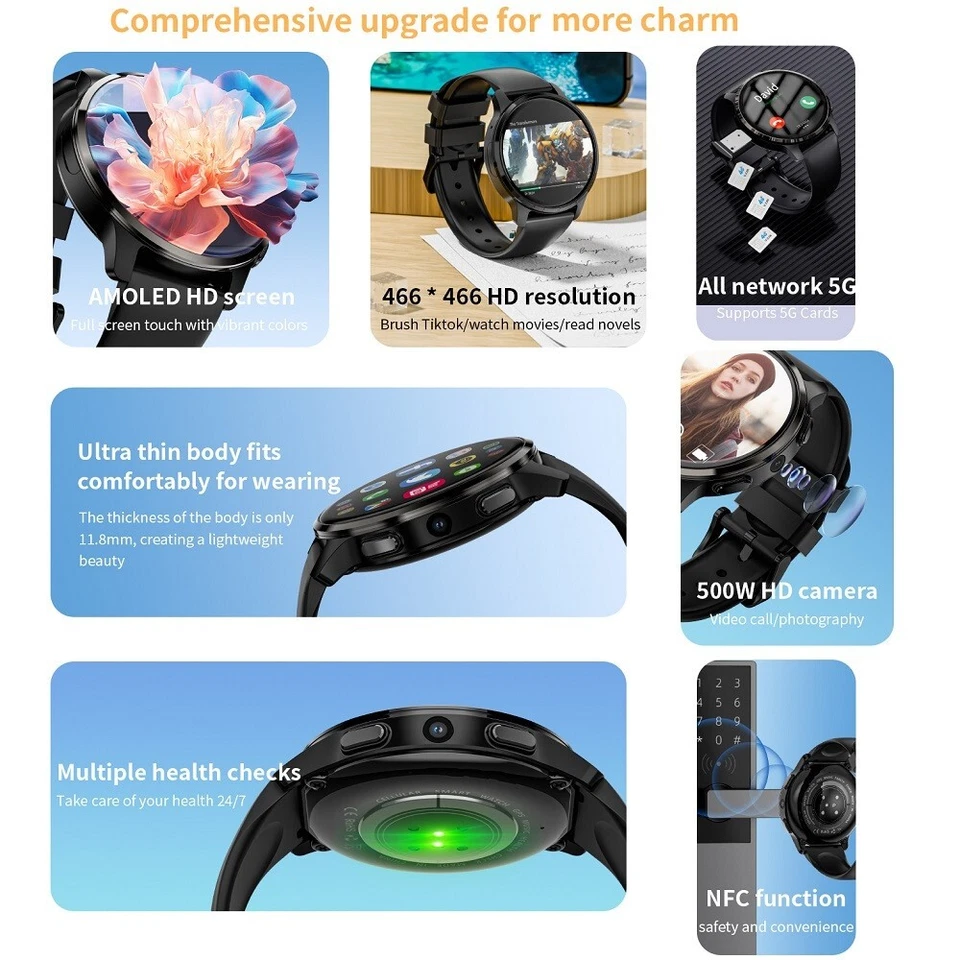 LOKMAT APPLLP 2 4G Smart Watch Android 8,1 GPS 2GB+16GB Heart Rate Monitor NFC - Image 3 of 4