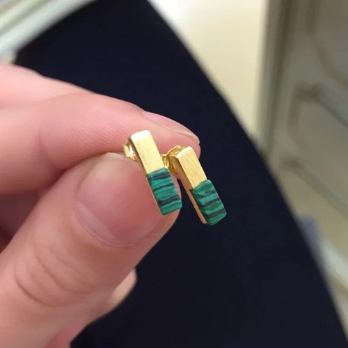 Pendientes de barra de piedras preciosas ZARD malaquita enchapados en oro 14K sobre plata esterlina - Imagen 3 de 4