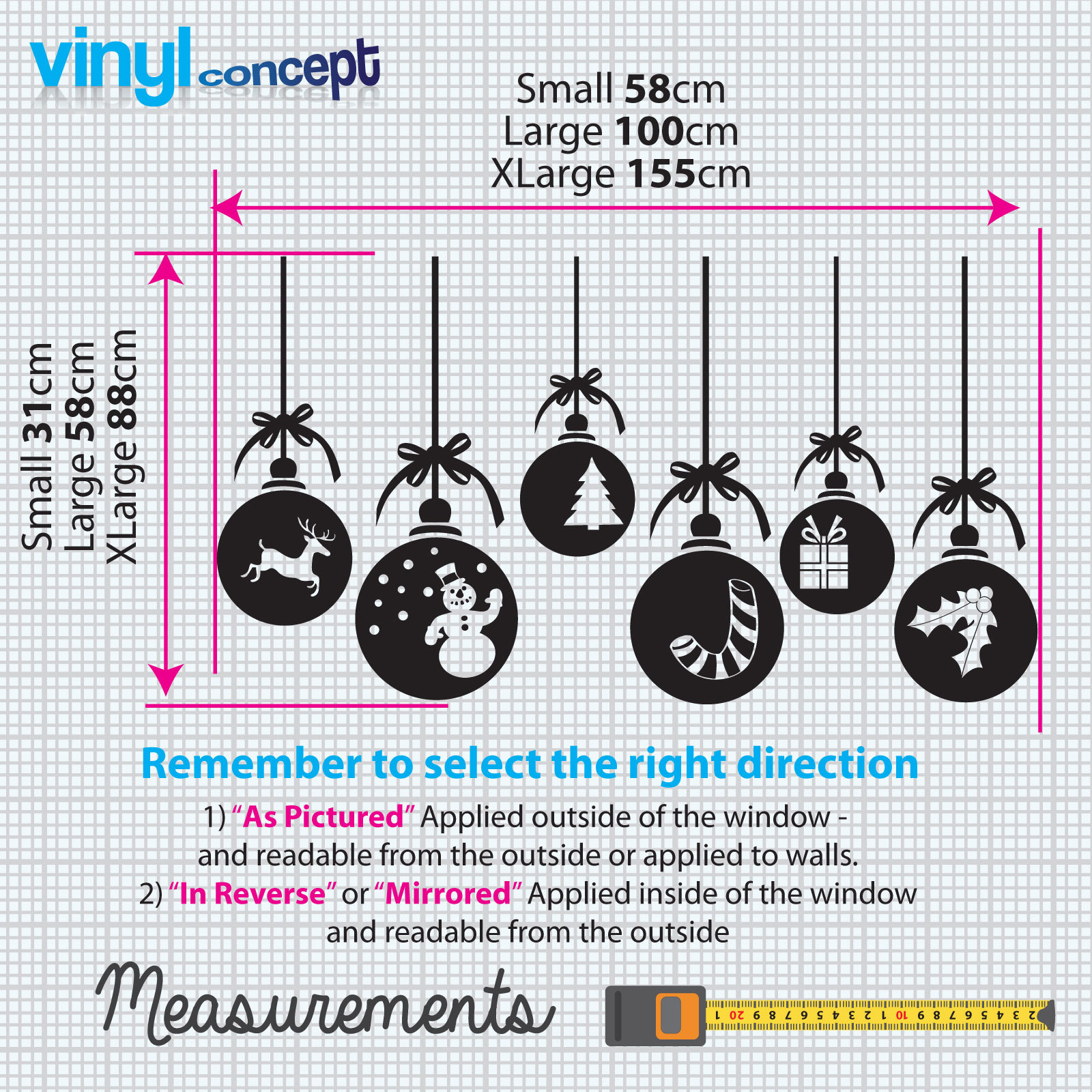 Christmas Xmas Baubles Shop Window Wall Decorations Vinyl Stickers