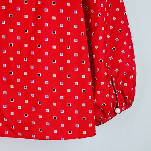 Vtg Lucky Me Loose Clergy Collar Neck Square Print Long Sleeve Silky Blouse, 38 - Picture 7 of 10