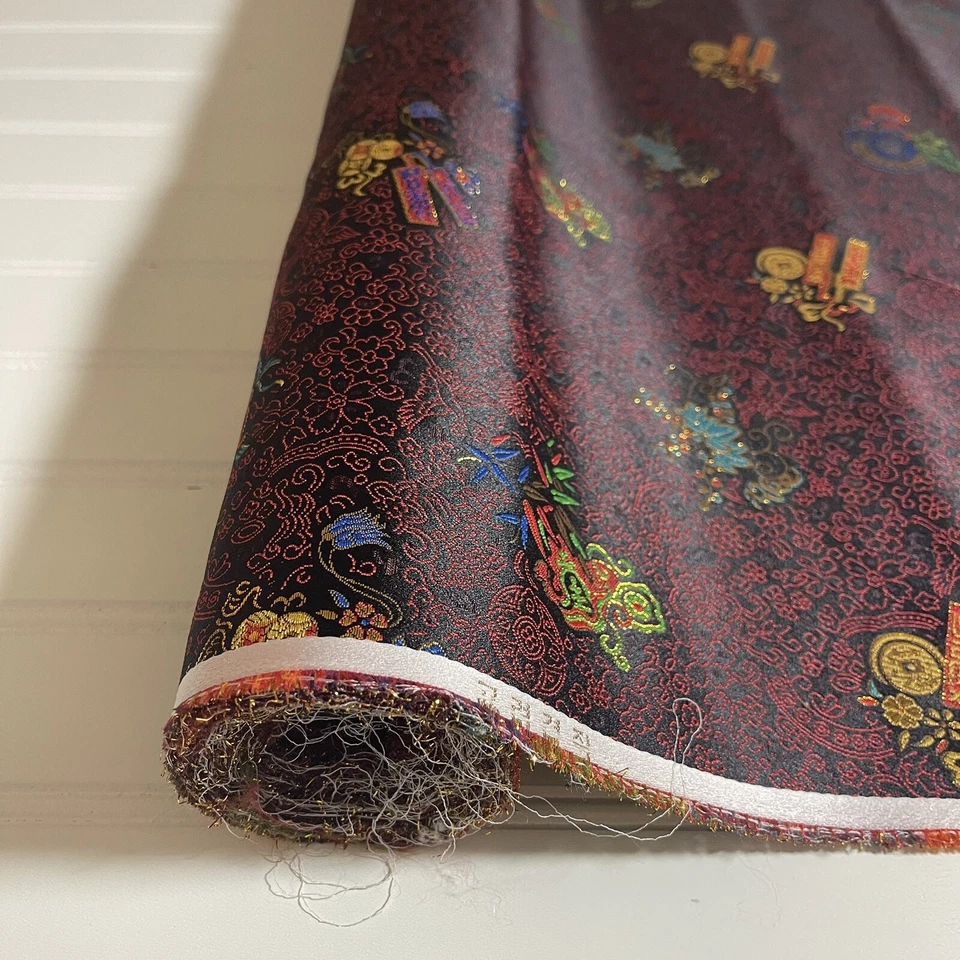 SILK Black-red FABRIC 7 Yards x 22 Inches Wide or 252 Inches x 22 Wide - Image 2 of 4