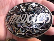  1 of 2, NICE VTG "ALPACA" ABALONE MOTHER OF PEARL OVAL "MEXICO" BELT BUCKLE