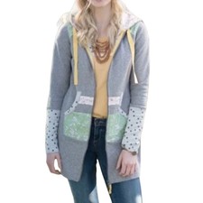 Evy’s Tree The Rosie Womens Size Medium Grey Hooded Jacket Patches Large
